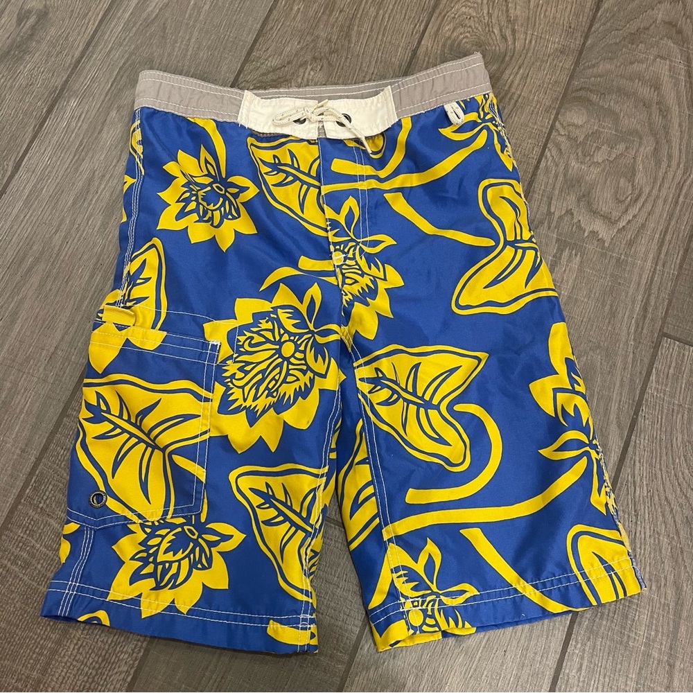 Mini Boden Tropical Flower Swim Trunks